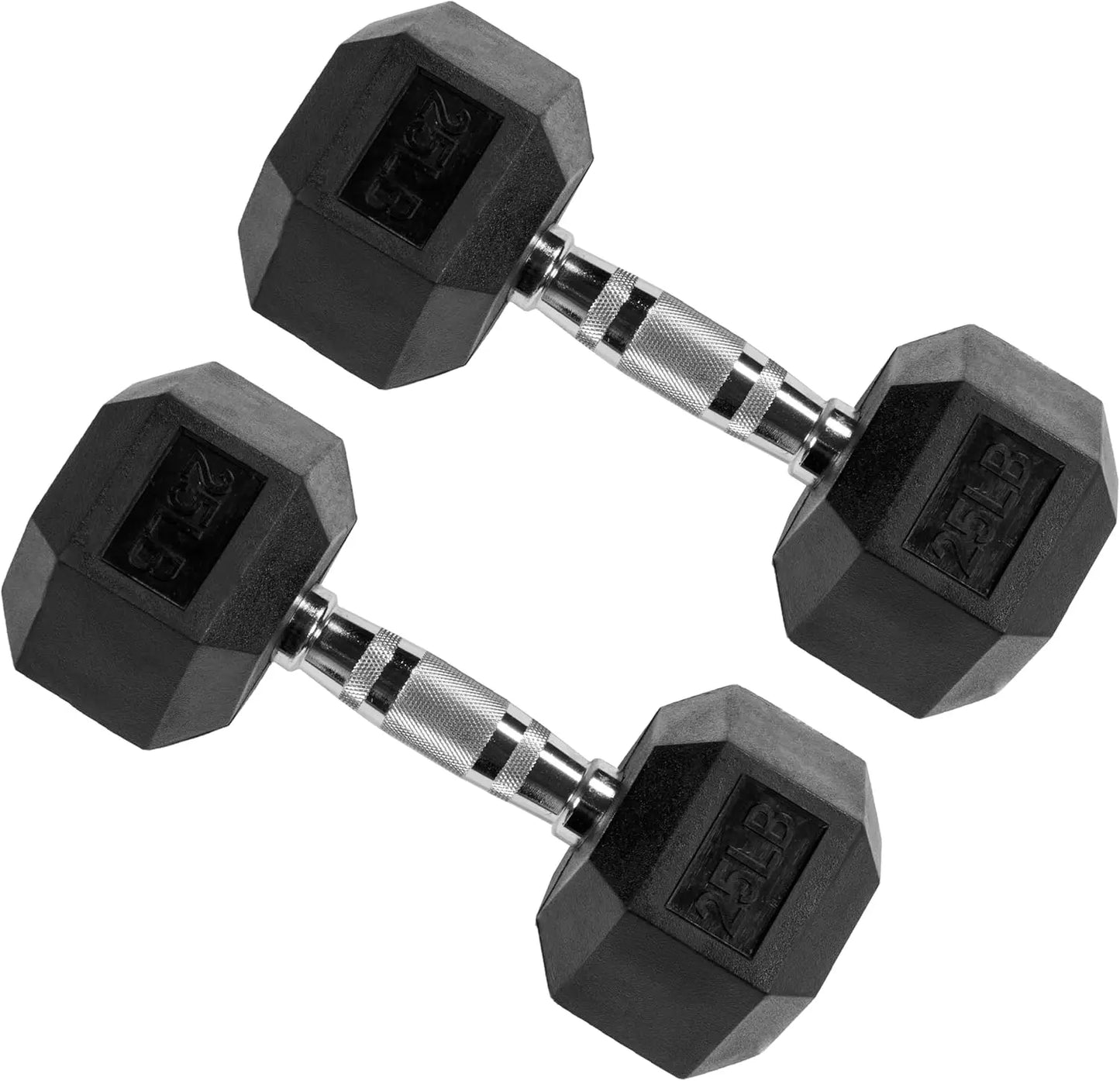 Rubber Encased Hex Dumbbell Set 25lb Pair for Home Gym