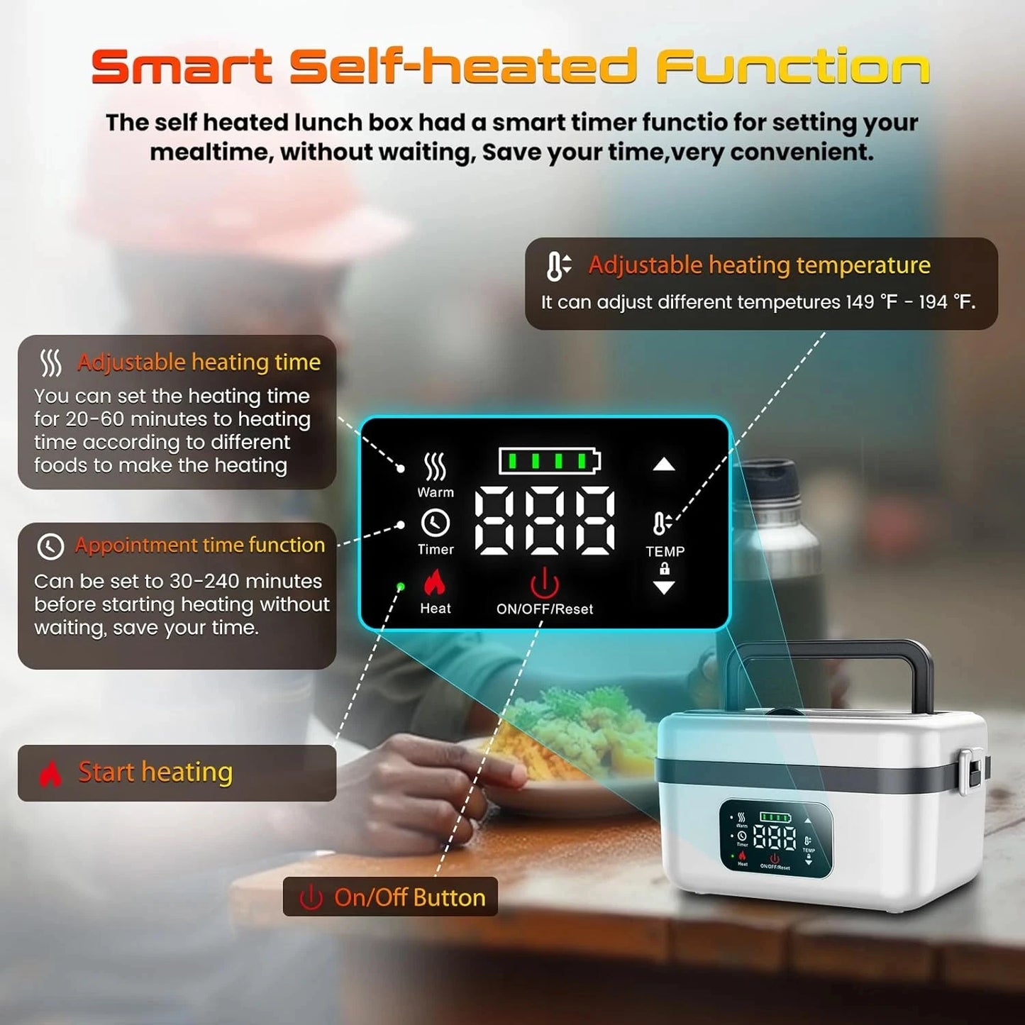 Wireless Electric Insulated Lunch Box 8000mAh Battery And 60W Heating