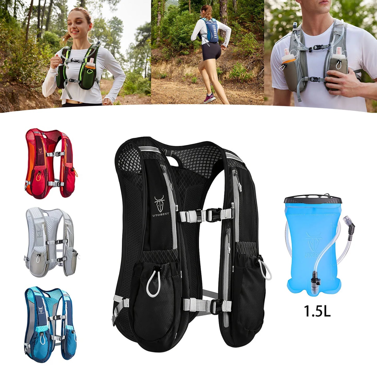UTOBEST Hydration Running Vest With Reservoir Ultralight Multi Pocket Outdoors