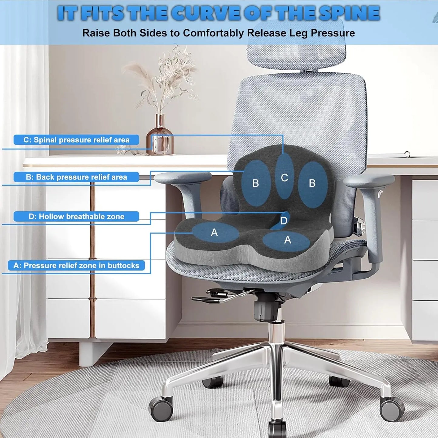 NONECN Memory Foam Office Chair Seat Cushion With Backrest