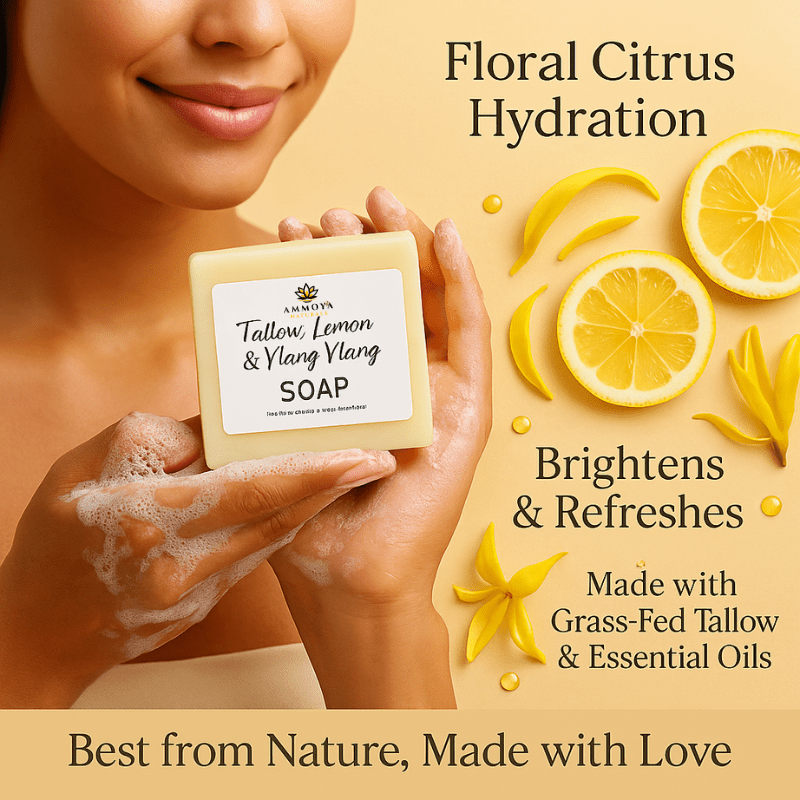 AMMOYA NATURALS Tallow Turmeric Lemon Ylang Ylang Goat Milk Soap